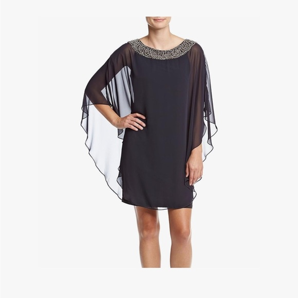 Brand New Xscape Women's Short Ity with Chiffon Bead Overlay - Picture 11 of 14